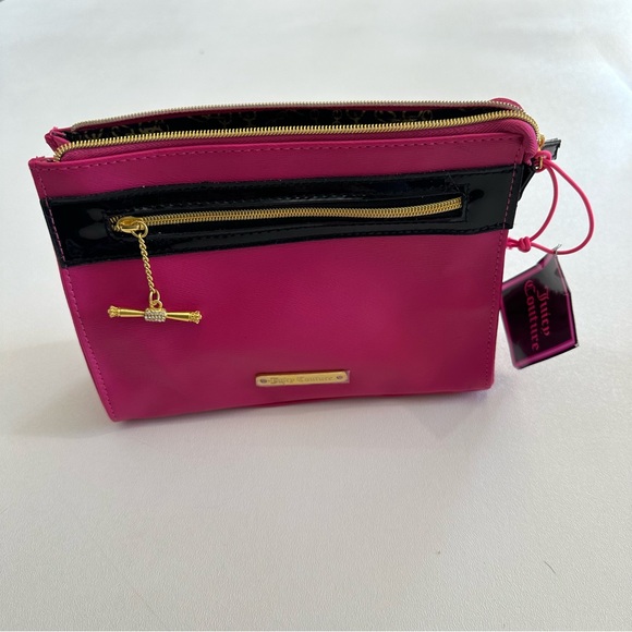 Juicy Couture Clutch Pink Gold Accent PVC Cosmetic Makeup Bag Double Zip Pockets - Picture 2 of 10